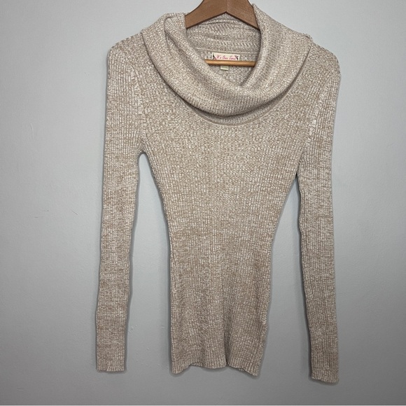It's Our Time Cream Cowl Neck Ribbed Long Sleeve Sweater Size M - Picture 1 of 7